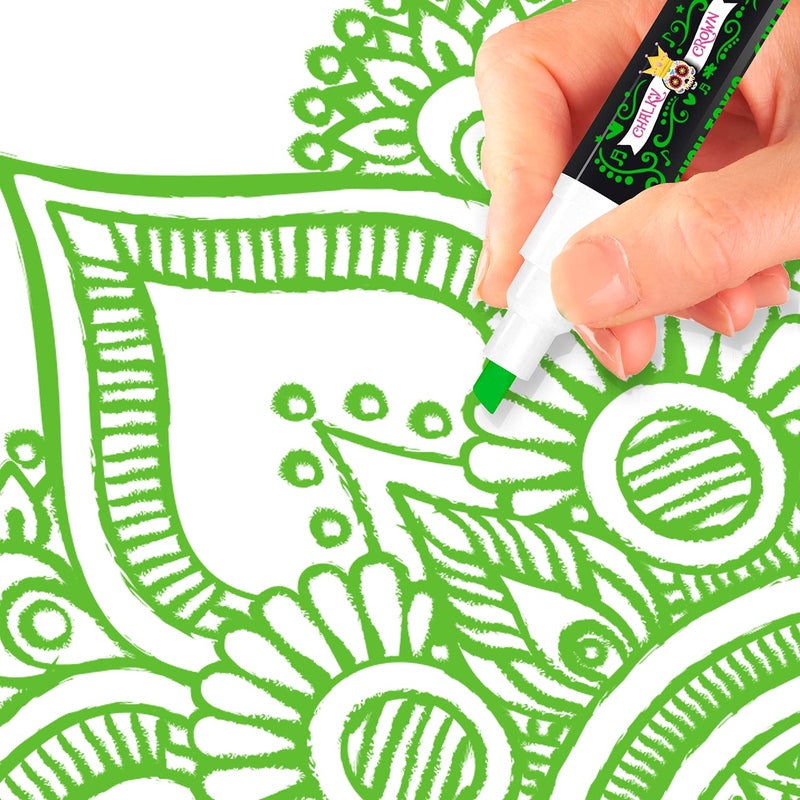 CHALKY CROWN قلم ماركر سائل تشالك كراون - قلم مسح جاف - أقلام تشالك لعلامات السبورة، النوافذ، السبورة السوداء، الزجاج - طرف قابل للعكس 6 مم (أخضر، 5 عبوات) - Image 5